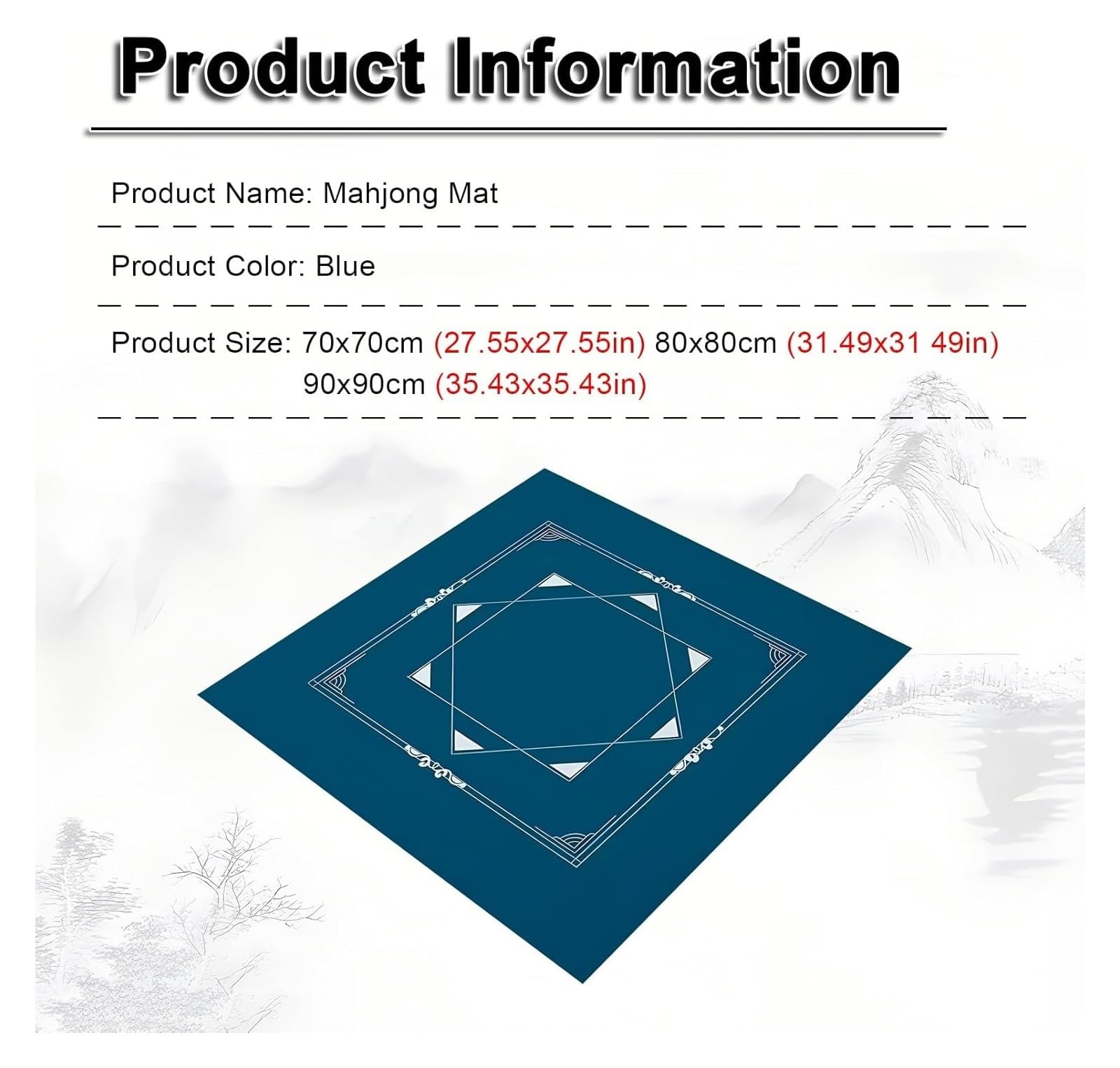 Tapis de Poker, Tapis de Table Majong Mat, Mahjong carré pour, antidérapant et réduction du Bruit(Blu,80x80cm(31.49x31.49in))