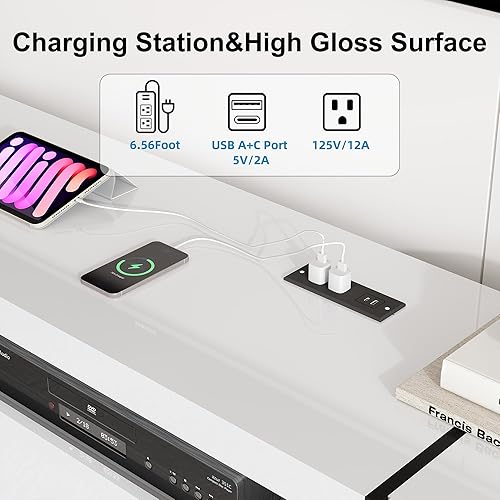 Miniatura 3 de Moderno soporte de TV para televisor de 85, 90 y 100 pulgadas, centro de entretenimiento de 94.5 pulgadas con luces LED y tomas de corriente,