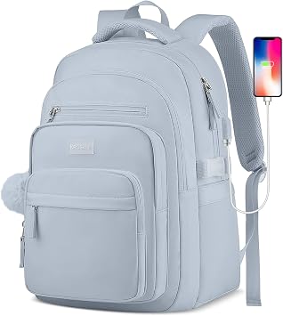 KROSIAS Laptop Backpack for College Teen Girls - Cute Bookbag for Middle High School Student Aesthetic Casual Daypack 15.6 Inch Laptop Bag Travel Back Pack for Women Blue