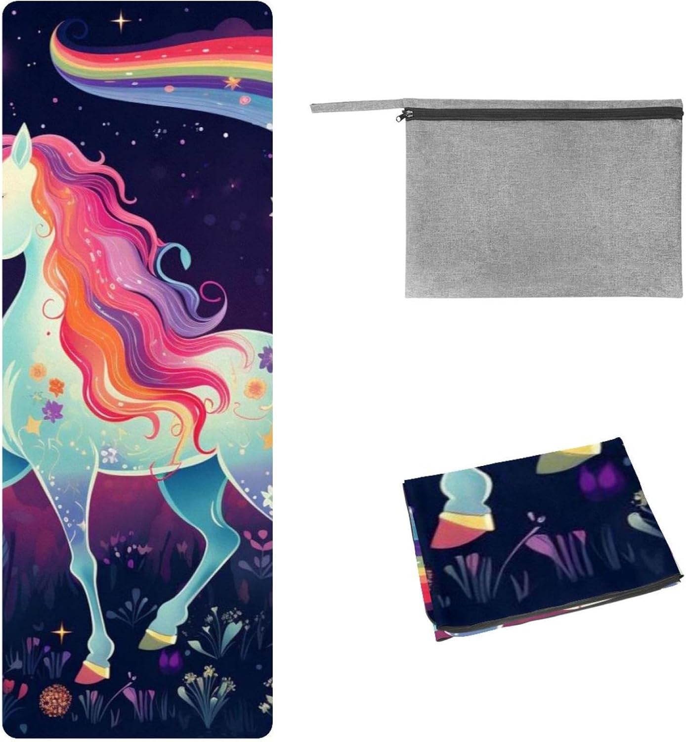 Yoga Towel, Galaxy Unicorn Pattern Non Slip Sweat Absorbent Hot Yoga Mat Towel for Hot Yoga, Pilates and Fitness - 72.8" x 26.8"