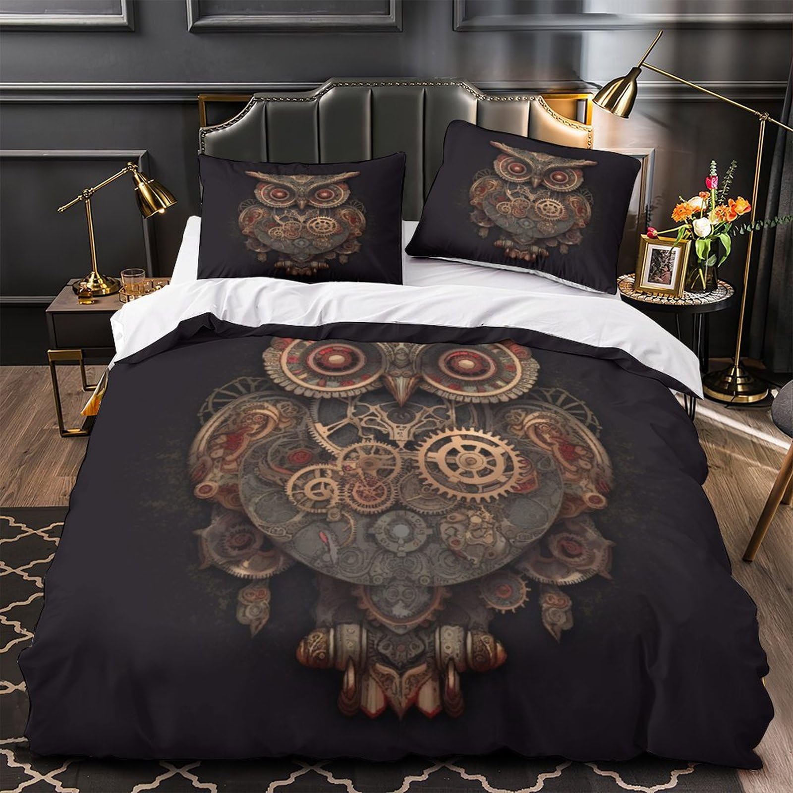 Drap de couette hibou 3D pour une décoration de chambre style industriel