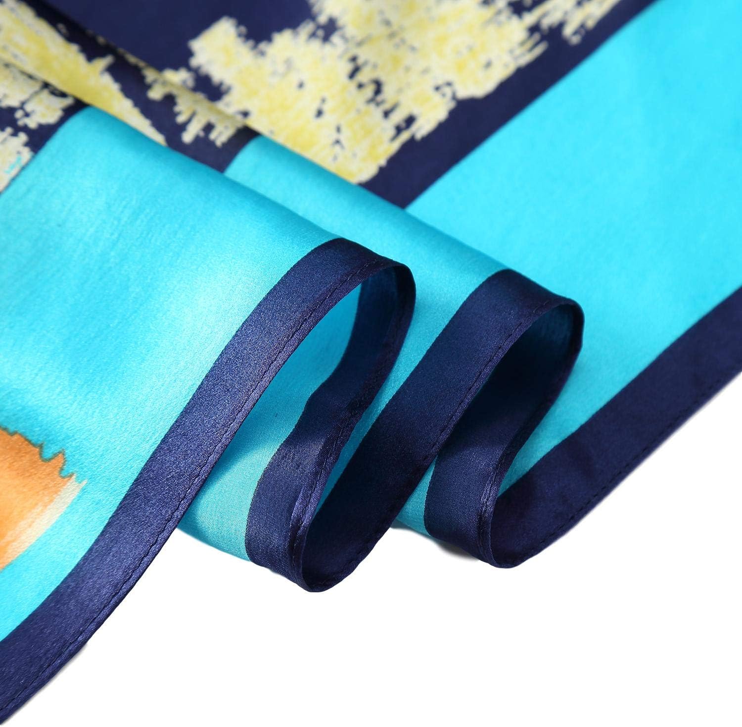 Long Charmeuse Silk Scarf Floral and Graphic Print (Blue Abstract)