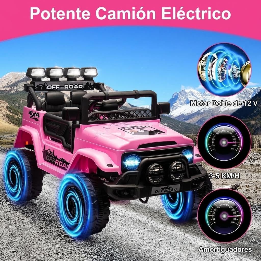 GarveeMore Coche Electrico para Niños 12V - Carro Electrico Infantil con Mando Remoto 2,4G, Música, Antivibración, Ruedas Anchas, 3 Velocidades y Luces LED - para Niños 3-5 Años, Rosa — view 3