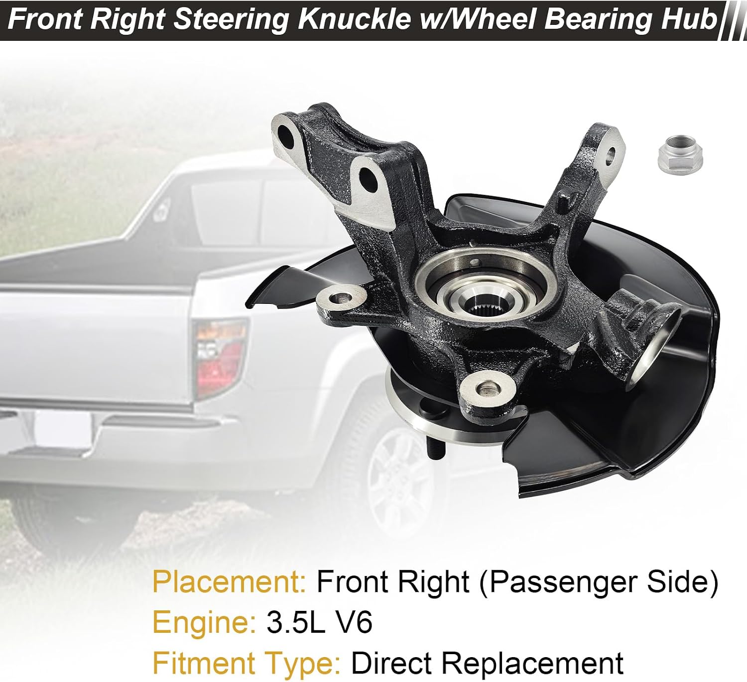 686-370 Front Passenger Side Steering Knuckle 51211-SJC-A01 Right Wheel Hub Steering Knuckle Assembly Compatible with Honda Ridgeline 3.5L 2006-2014, 45255-SJC-A00
