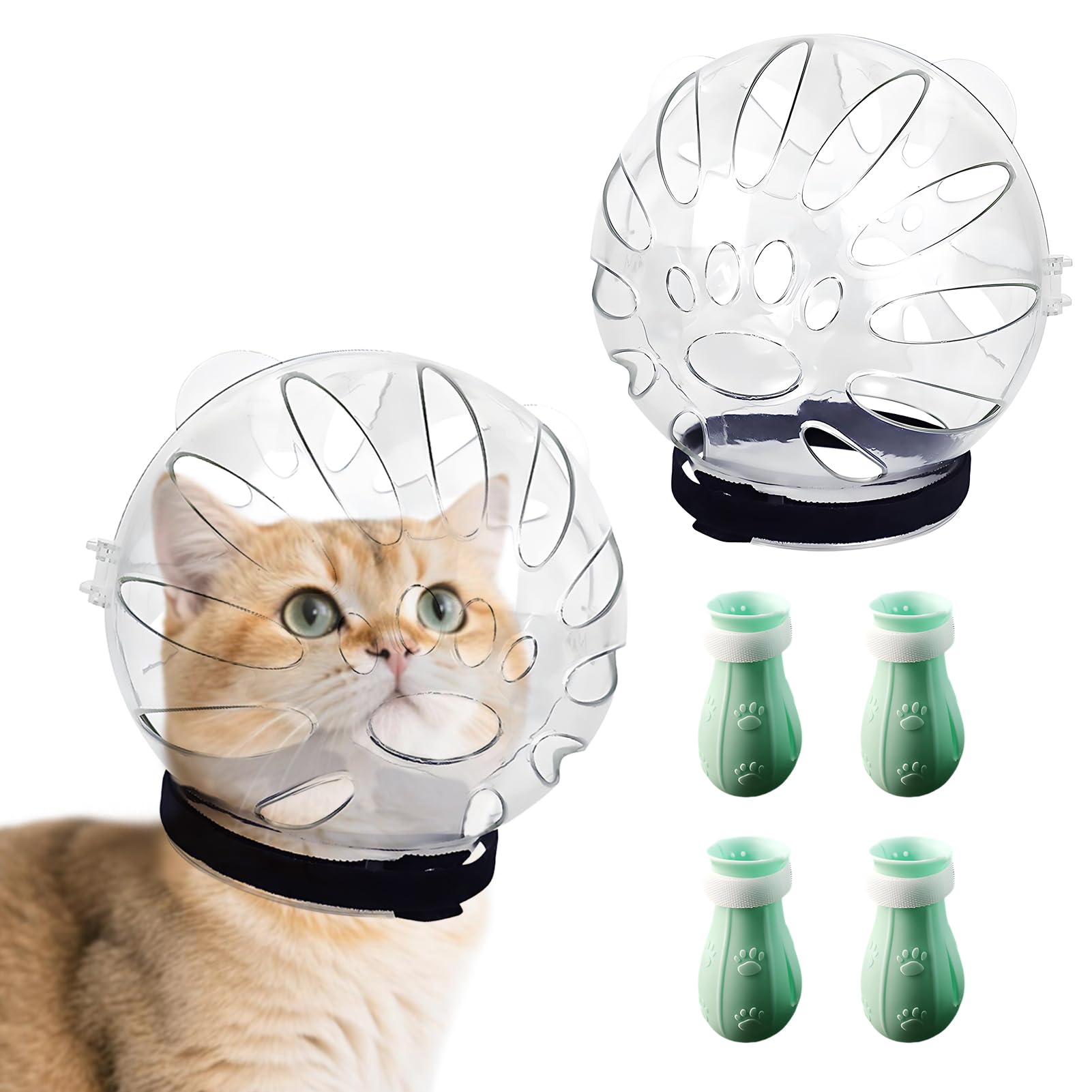 Bozal de gato Gyinere con casco ajustable y 4 zapatos de silicona