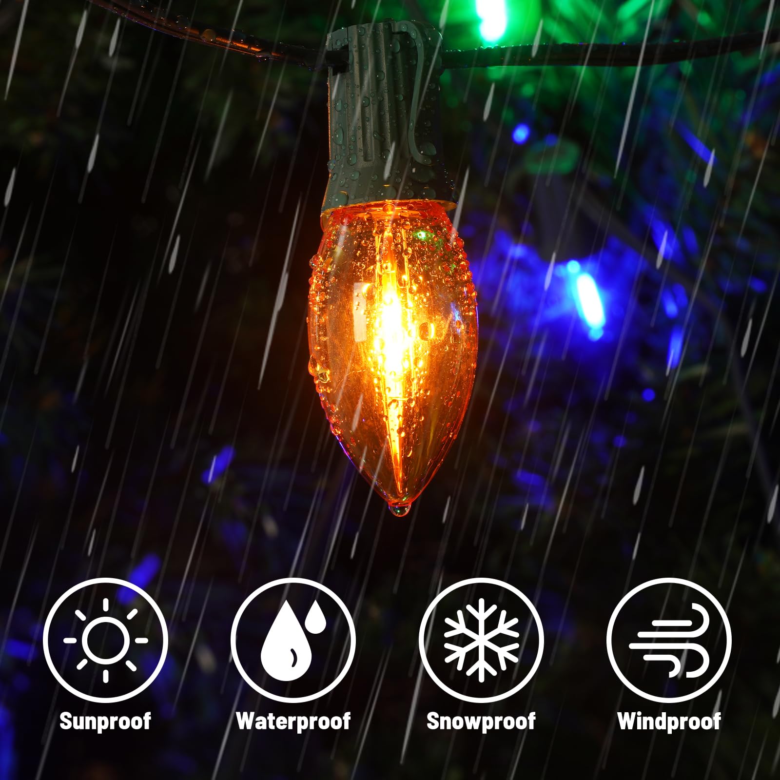 C9Â Outdoor StringÂ Lights,Â 50FTÂ Vintage Multicolor Outside Light String, Connectable Waterproof ChristmasÂ Lights for Indoor, LED String Lights for Patio,Â Garden, FestivalÂ Decor,Â 26 Bulbs, GreenÂ Wire