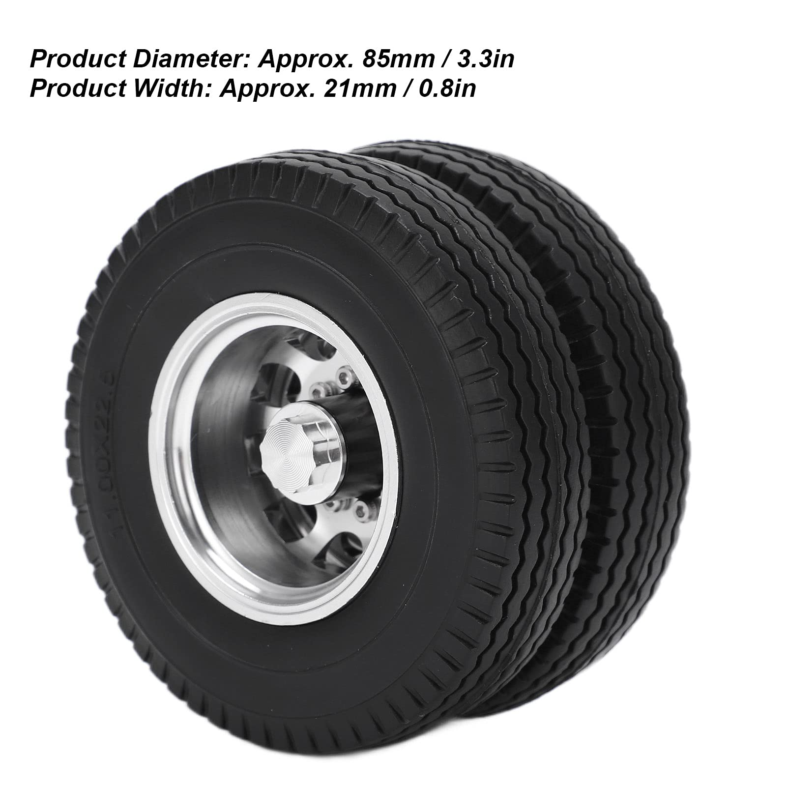 2 pz RC Lega Mozzo Ruota Posteriore Cerchi con 21mm di Larghezza Pneumatici in Gomma per Tamiya 1/14 Trattore Rimorchio Autocarro con Cassone Ribaltabile