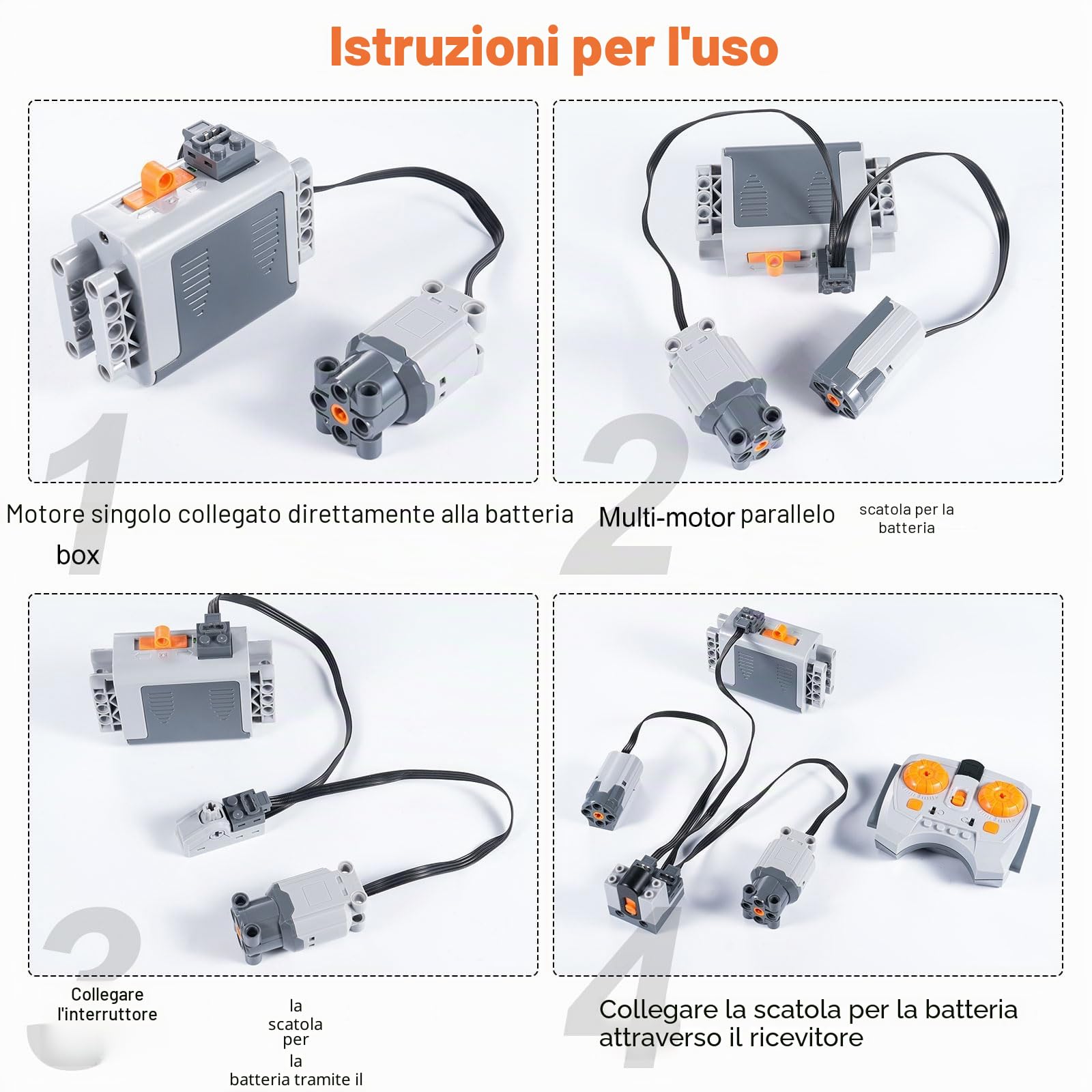 Servo Motor Power Toy Function Set, 45 PCS Motori Elettrici Giocattolo con M/L/XL/Servo/Train-Motor, Scatola Batterie, Telecomando IR, Cavo di Prolunga