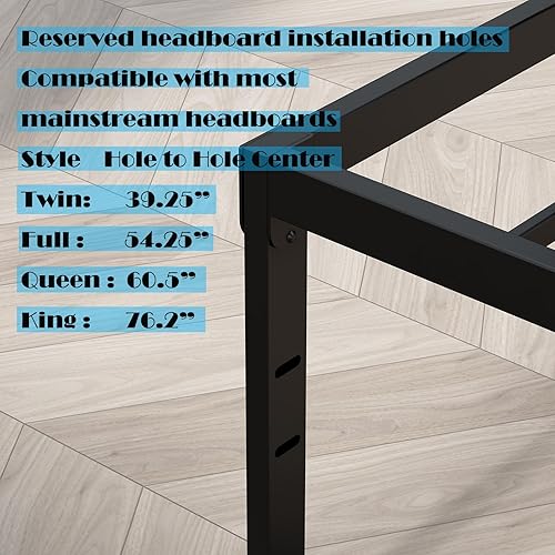 Miniatura 6 de Base de cama resistente tamaño Queen de 18 pulgadas de alto, color negro, plataforma simple, marco de colchón de cama alto, no necesita somier