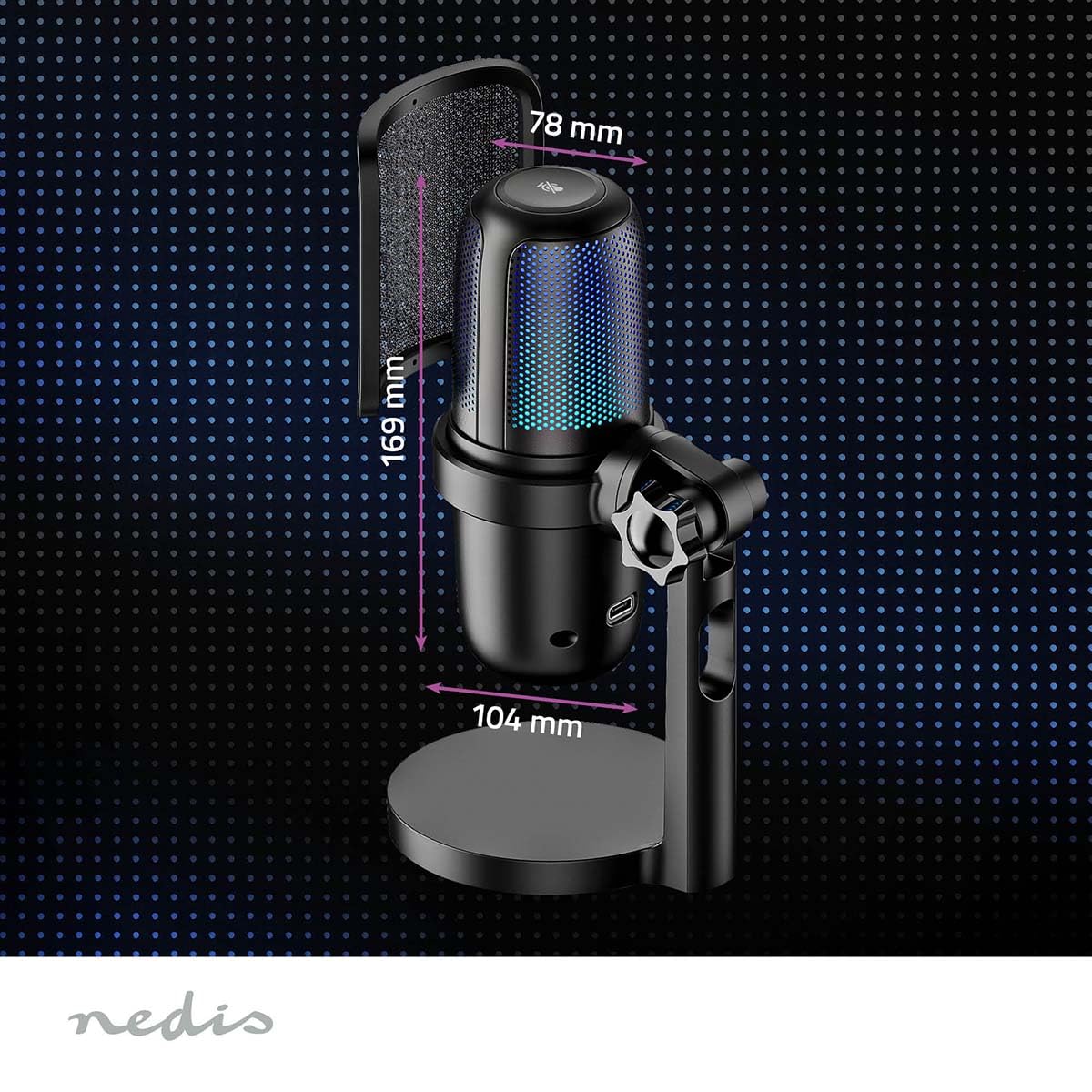 NEDIS Microfono per streaming e gioco - utilizzato per: desktop/notebook - USB Type-A - interruttore on/off - filtro POP