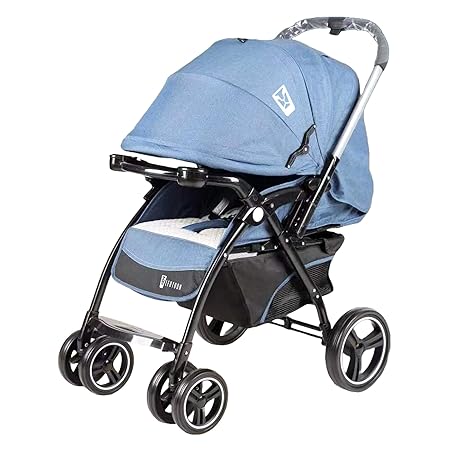 Leotoon Stroll & Roll Stroller | Reversible Handle | 3 Levels Reclining | 3 Point Harness | XL Storage Baskets | Heavy Duty 6 Wheels | One-Hand Folding | Dining Tray & Bottle Holder| Adjustable Footrest | Cushioned Seat | (Blue) (6-36 Months)
