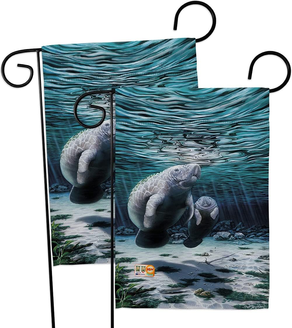 Breeze Decor Manatees Garden Flag 2pcs Pack Coastal Sea Creatures Nautical Ocean Fish Outdoor Summer Marine House Decoration Banner Small Yard Gift Double-Sided, Made in USA