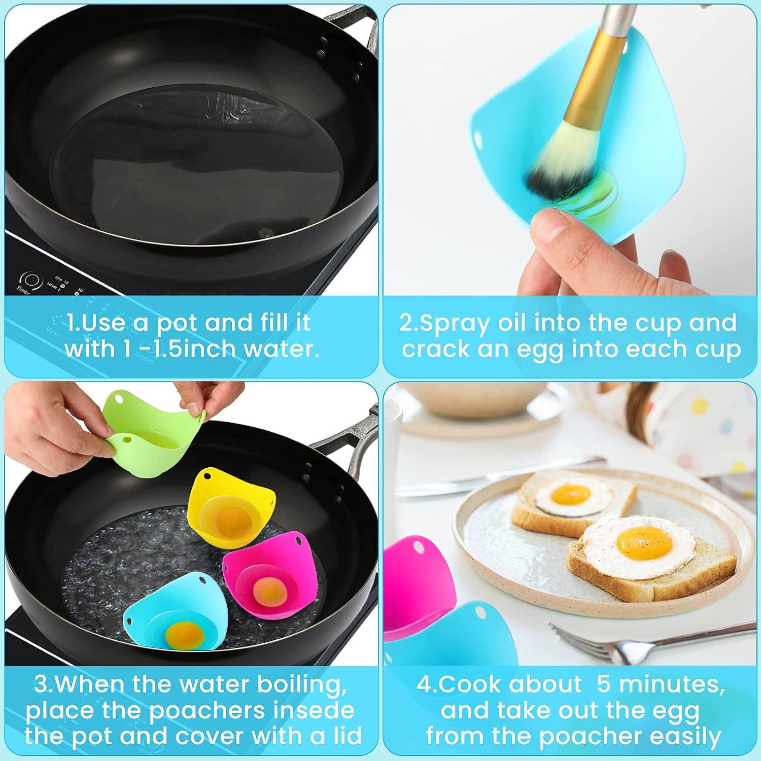 Silicone Poached Egg Cups, Non Stick Eggs Poaching Cooker Egg Poachers, Food Grade Silicone Poached Pods for Microwave Stove Top, Egg Boiler Mold Bowl for Kitchen Cooking Cookware Baking Tools