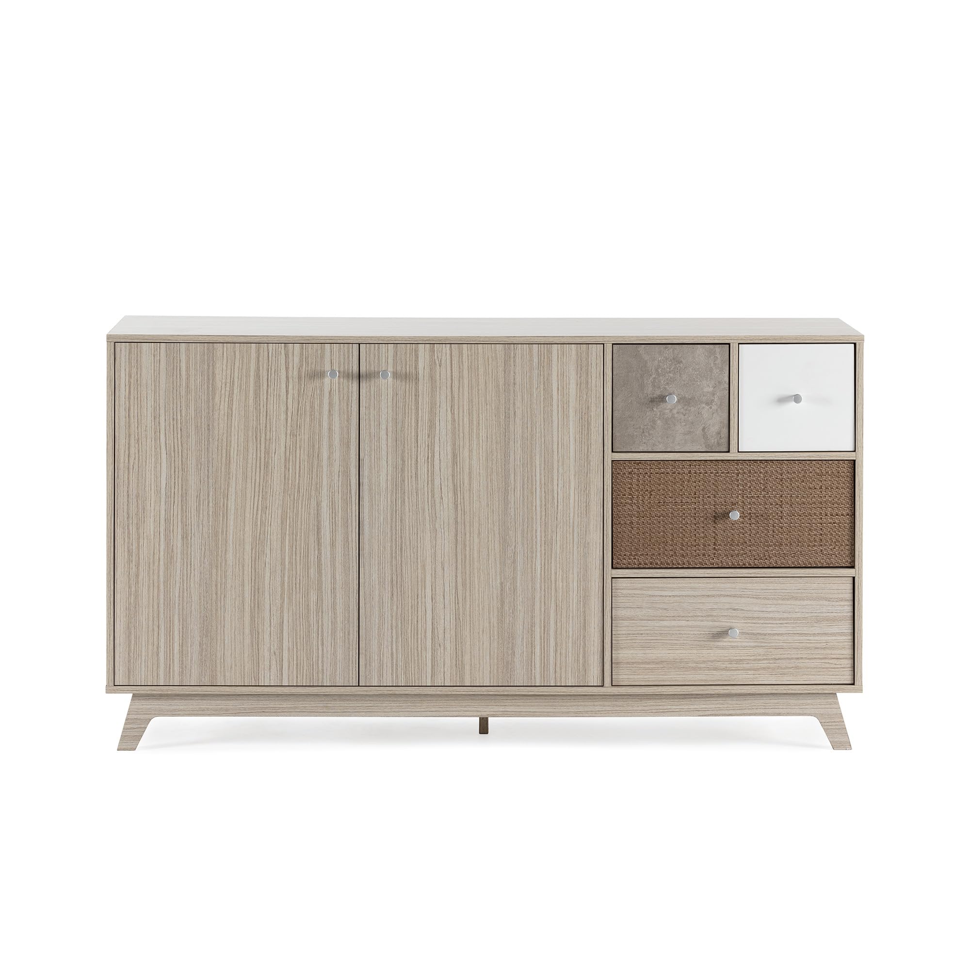 HOMN LIVING Buffet Maia 2 Portes 4 tiroirs Multicolore, 150 cm (Largeur) 40 cm (Profondeur) 85 cm (Hauteur)