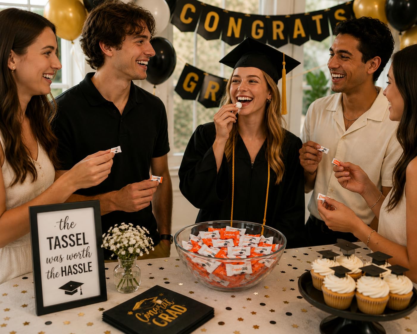 Fun Express Graduation Buttermints Individually Wrapped - 108 Orange Mint Candy Pieces for Party Favors & Candy Buffet | Vegan & Kosher Certified After Dinner Mints for Celebrations