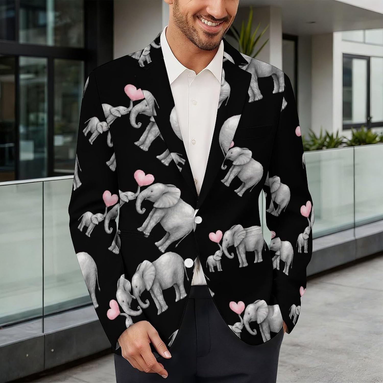 Elephant Hugs Suits Blazer for Men Buttons Jacket Coat Business 6X-Large