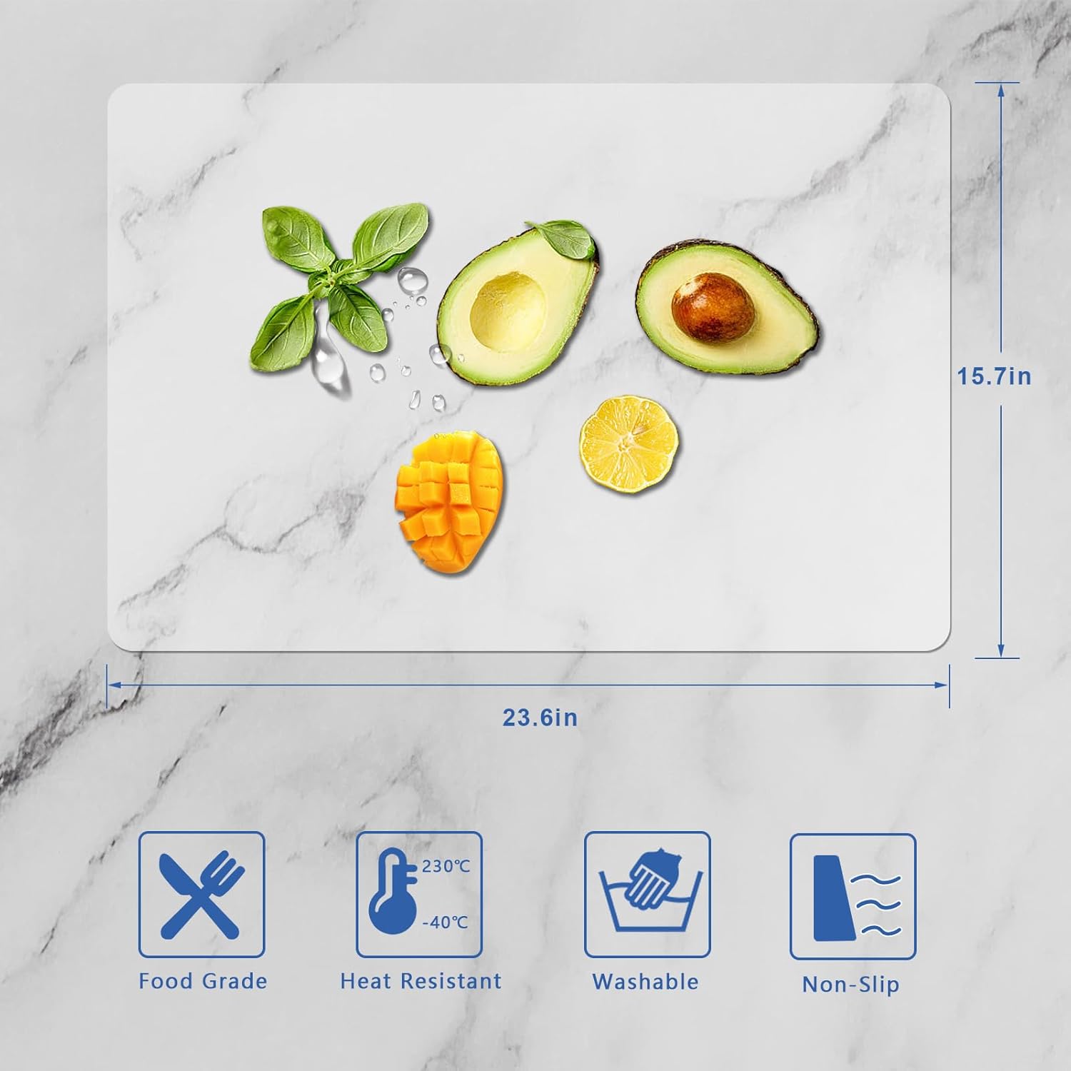 Translucent 2 Pack Silicone Mats for Kitchen Counter, 23.6" by 15.7" Multipurpose Mat, Counter Table Protector, Desk Saver Pad, Placemat Nonstick Nonskid Heat-Resistant Pad