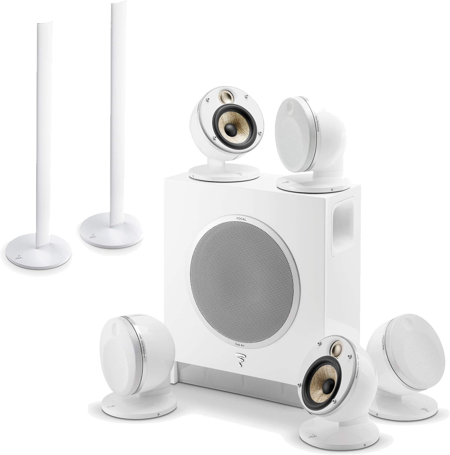 Focal Dome 5.1-Channel Speaker System With Sub Air (White) With a Pair of Focal Dome Speaker Stands