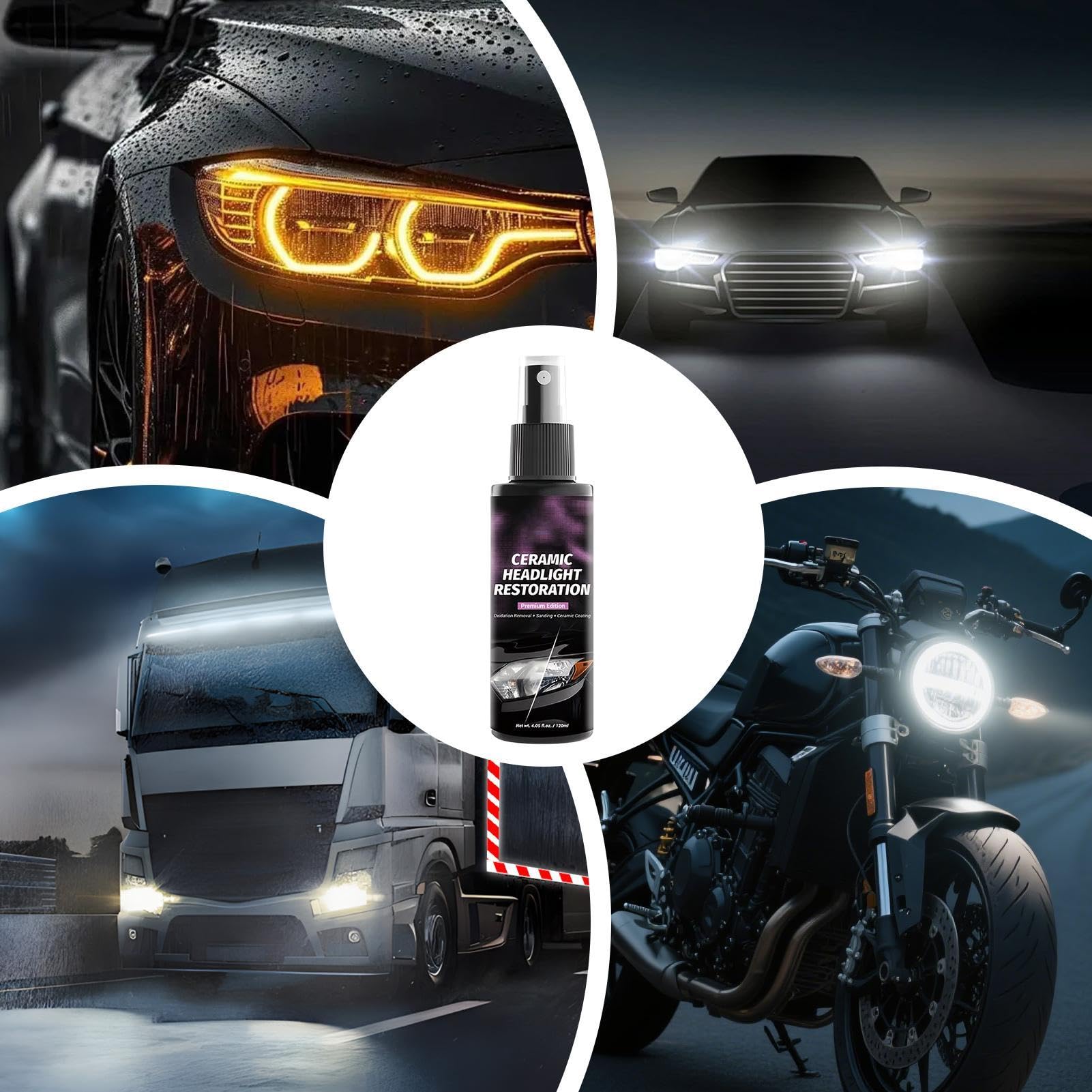 Rénovateur Phare Voiture Spray 120ml, Kit de Restauration Optique Céramique Haute Brillance, Élimine l'Oxydation et le Jaunissement, Protection UV Longue Durée pour Phares, Feux Arrière et Plastiques