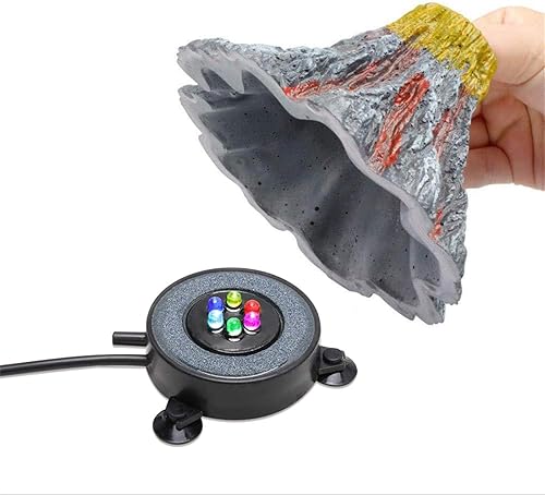 Miniatura 5 de Kit de adornos de volcán de acuario, decoraciones de burbujas de aire para pecera, acuario de piedra de aire con bomba de aire, luz de acuario con 6