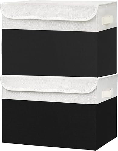 Miniatura 39 de Contenedores de Almacenamiento Plegables Apilables Grandes de 17" 42 Cuartos con Tapas [Paquete de 3] Cajas de Almacenamiento de Tela de Lino Beige