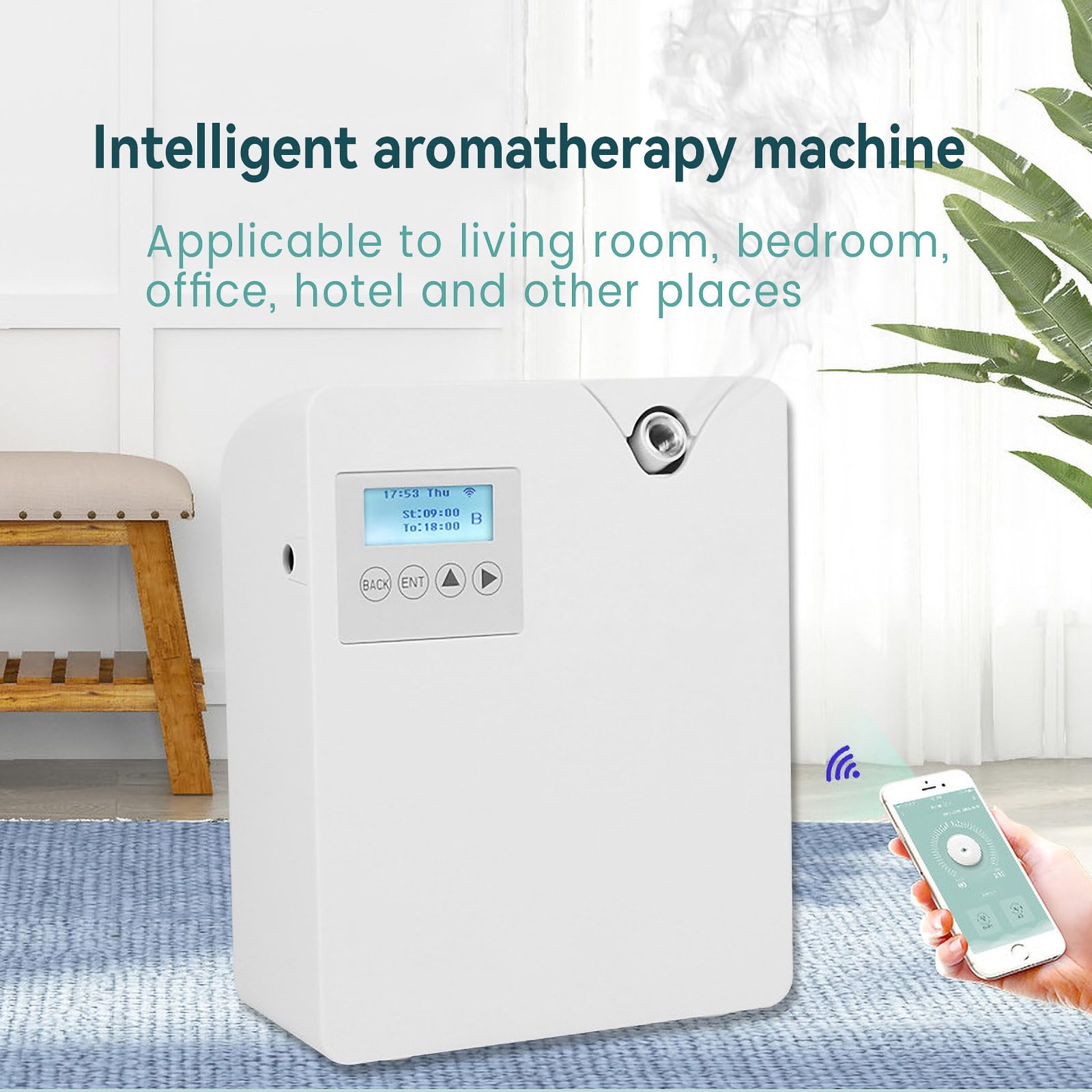 Difusor de aceites esenciales 300 ml, humidificador de aromaterapia con tecnología de nebulización, difusor de aromaterapia, controlado aplicación Bluetooth (blanco), D0193