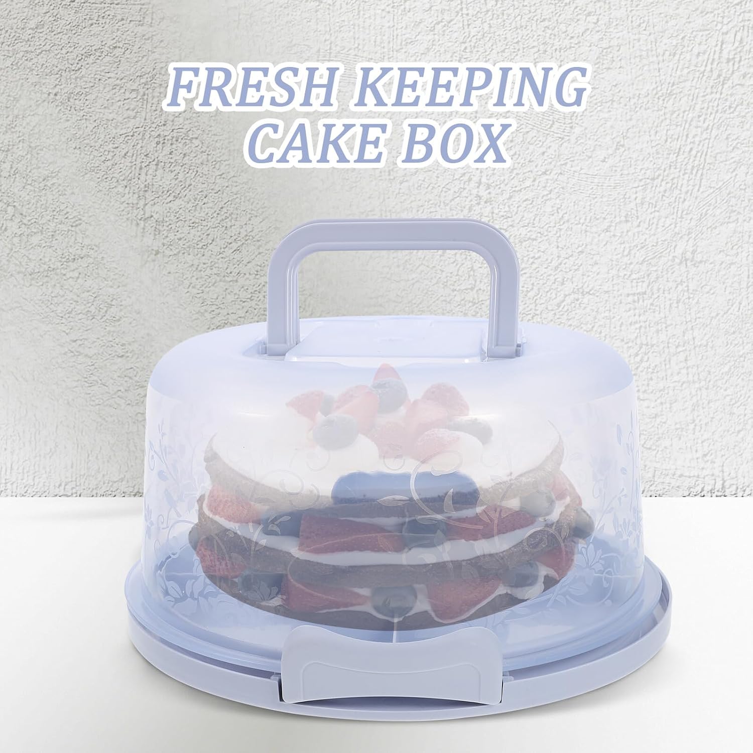 Alasum Portable 8-inch Cake Carrier Box with Handle and Light Blue Lid, Reusable Food Storage Container for Birthday Cakes and Desserts
