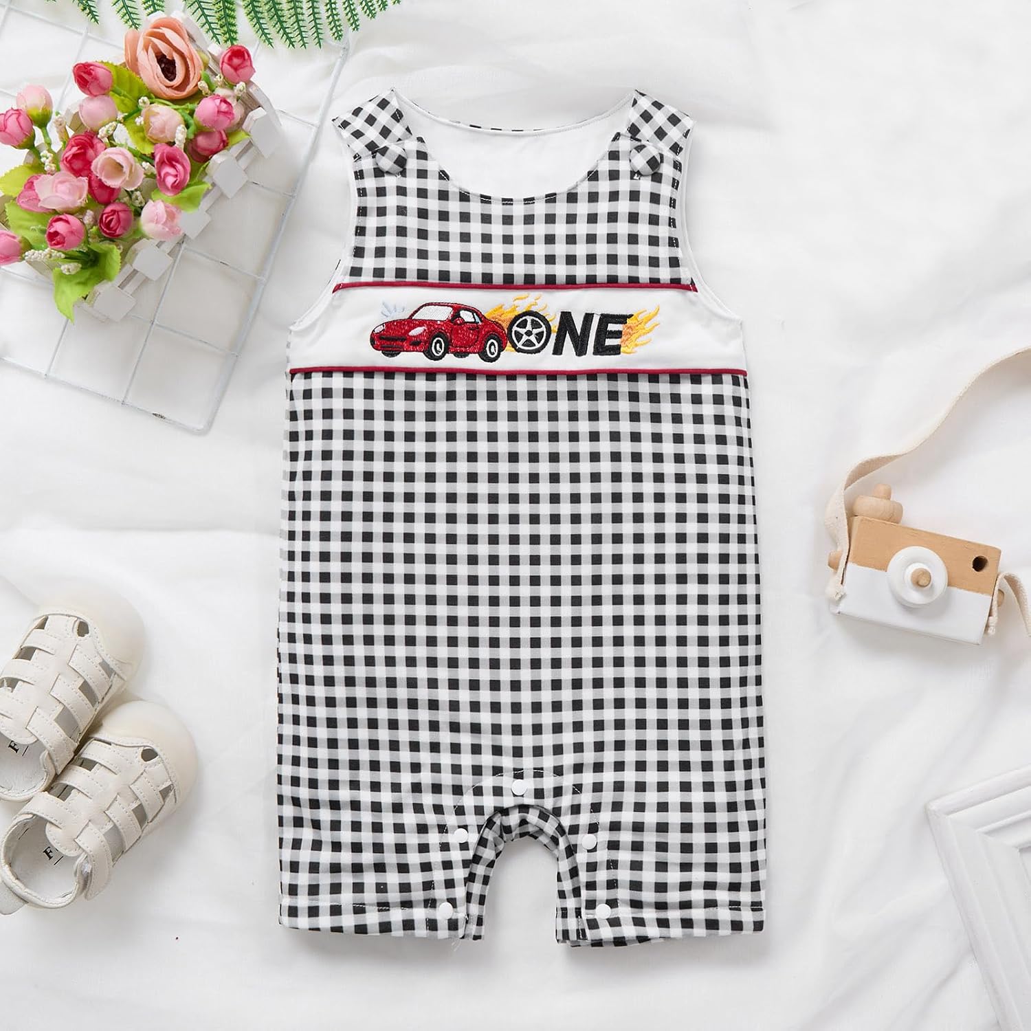 Baby Boy 1st Birthday Outfit, First Birthday Sleeveless Romper
