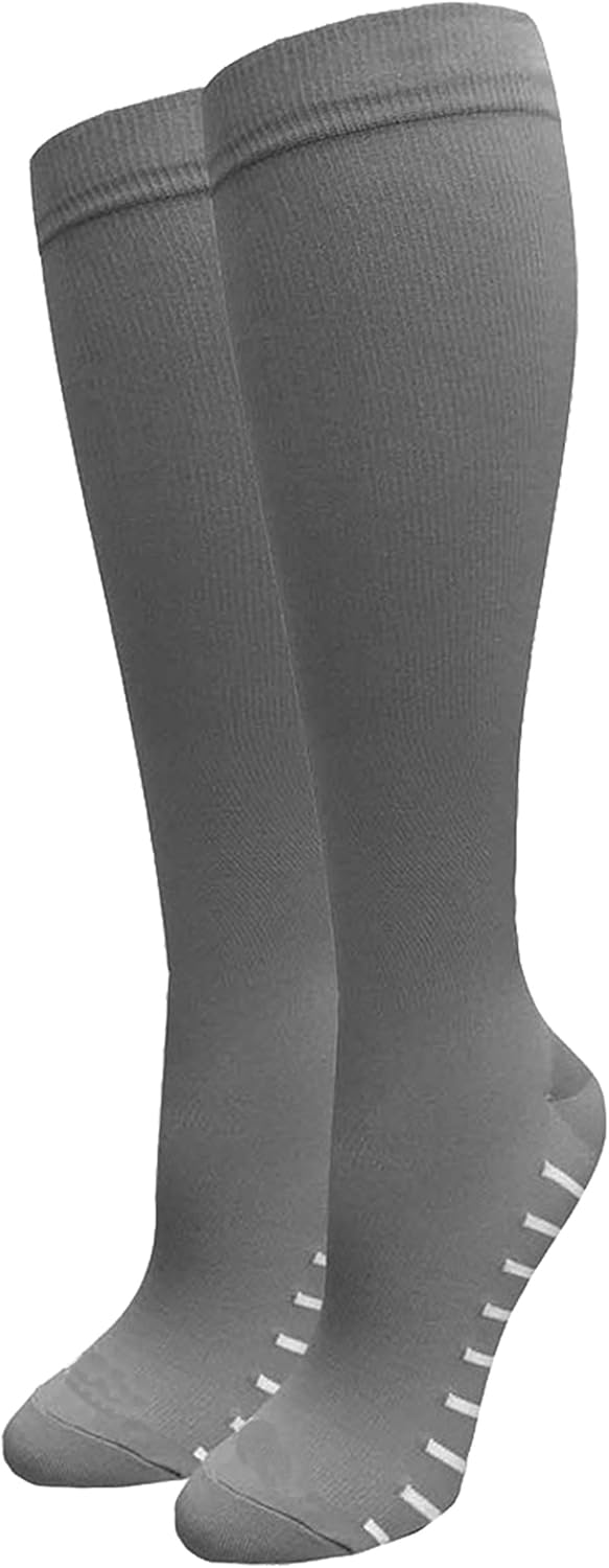 MOXY Socks FlowFit Knee-High Compression Ventilation Socks 3-Pack, Gray and White Over-the-Calf Support Fit, Breathable Mesh Zones, Unisex for Running, Hiking, Cycling, Work, Travel