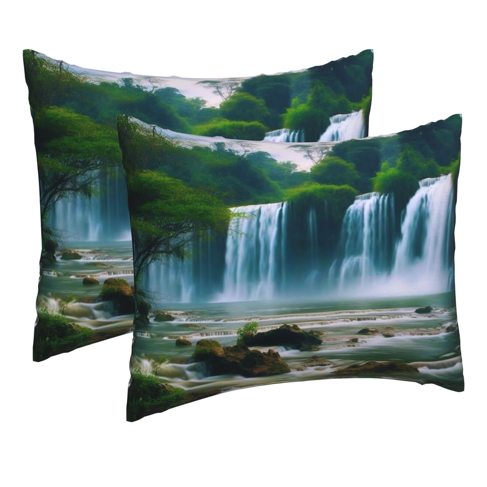 2 Pack Pillow Cases with Hidden Zipper, Soft Breathable Pillow Covers for Hair and Skin, Waterfall Scenery Pillowcases 16"x20" Bed Pillow Protectors Cover for Sleeping Gifts