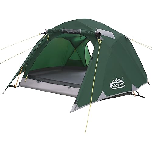 2-3 Person Backpacking Tent Double Doors 2 Vestibule 2 Skylight, Two Person Tents Waterproof Windproof 2 Man Tent for Camping Hiking Motor Cycling Biking Fishing Mountaineering UPF 50+