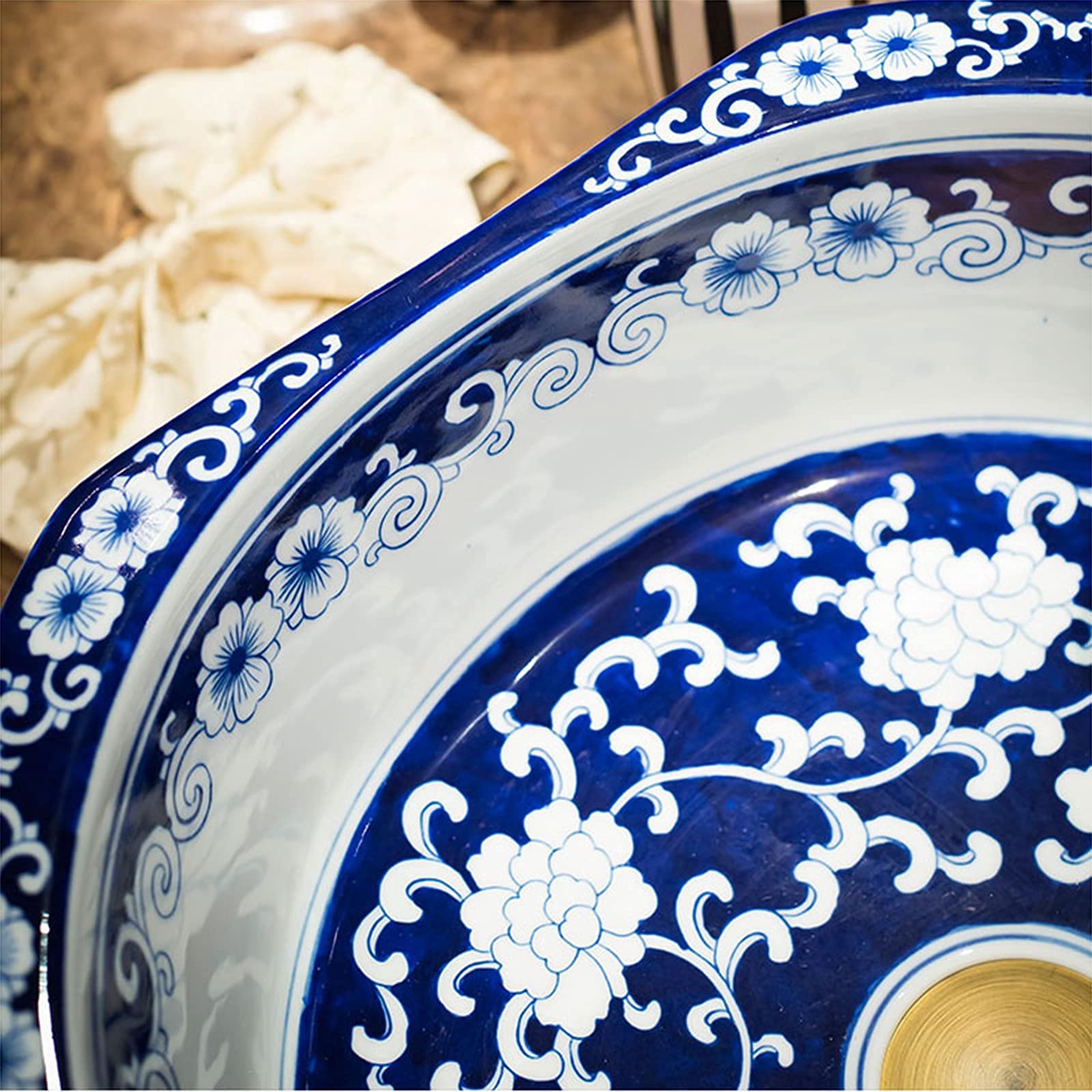 Umywalka nablatowa do łazienki, umywalka ceramiczna, ręcznie malowana umywalka nablatowa, nowoczesna miska łazienkowa nadblatowa, do przebudowy łazienki, 40x15cm