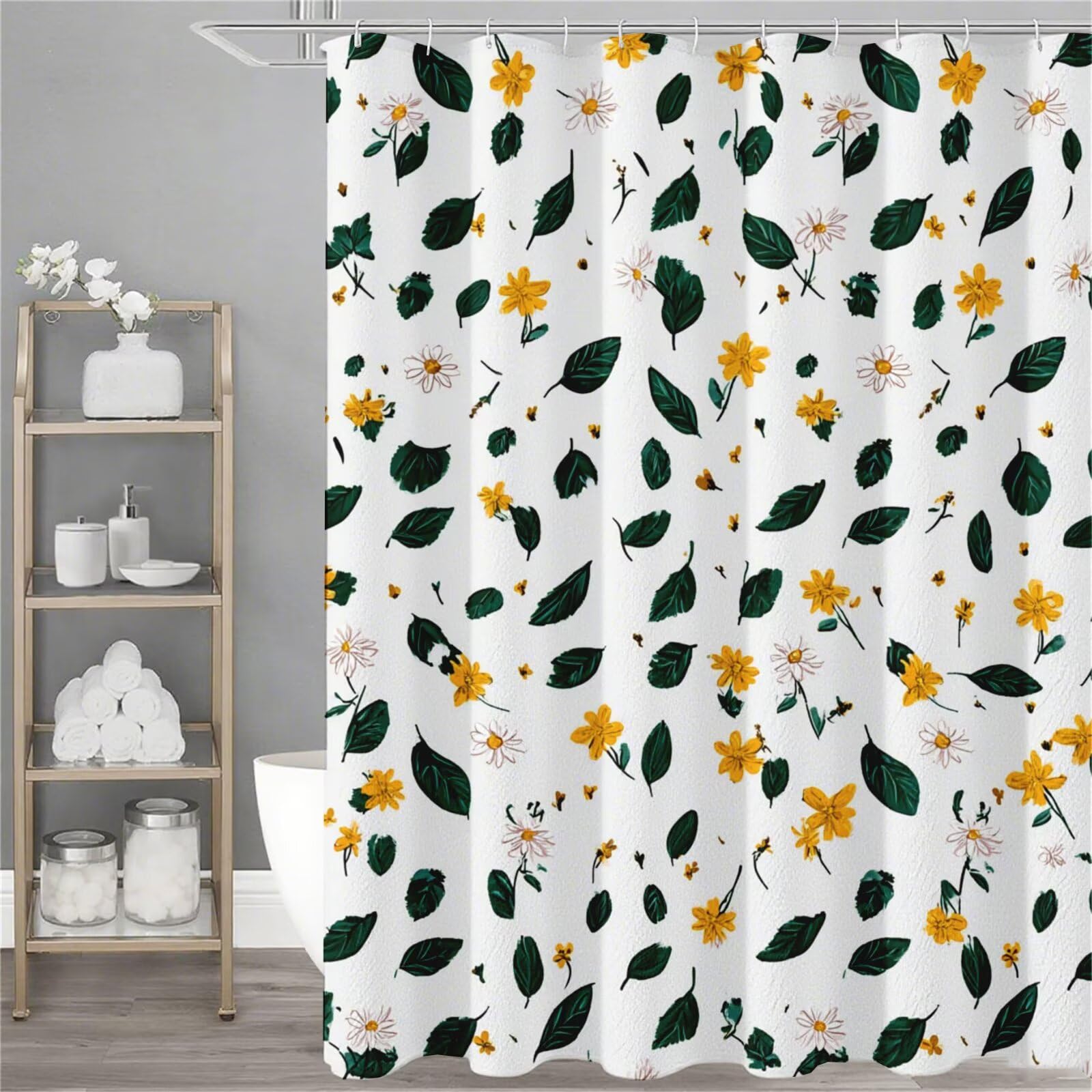 Rideau de douche imperméable lavable 150x180 avec ourlet lesté anti-adhérence fleurs