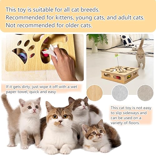 Miniatura 6 de Caja de juguetes interactiva de madera para gatos, juguete de caza para interiores para estimular la energía y los instintos de tu gato (Burlywood)