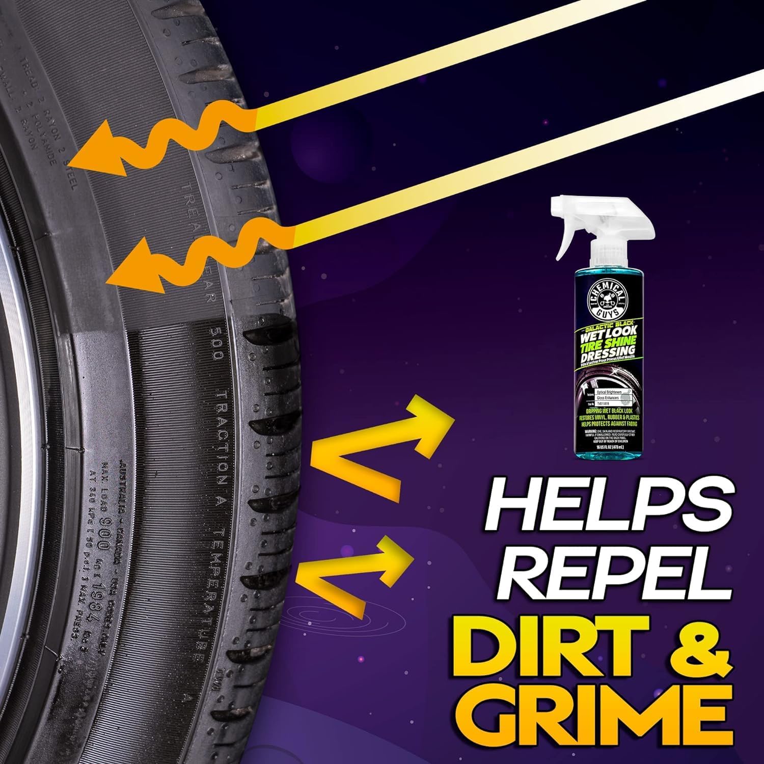 Chemical Guys Galactic Black Wet Look Tire Shine Dressing, 16 fl oz + Wonder Wave Durafoam Contoured Large Tire Dressing Applicator Pad, Pack of 2 - HOL457 - Image 3