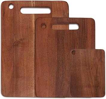 Wood Chopping Boards for Kitchen Inches Cutting Board for Meal Prep Cutting Board Handle- Ideal Charcuterie & Chopping for Meat, Vegetables Perfect Kitchen Pack Of 3