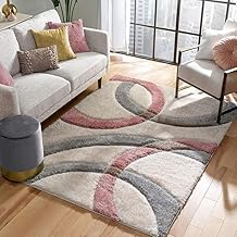 Carpet for Living Room Shaggy Rug 7 x 10 FEET Handmade Microfiber Cozy Super Soft Plush Shaggy Modern Carpet, Bedroom, and Home D?cor Cozy & Durable Floor Mat (Ivory Grey Ring)