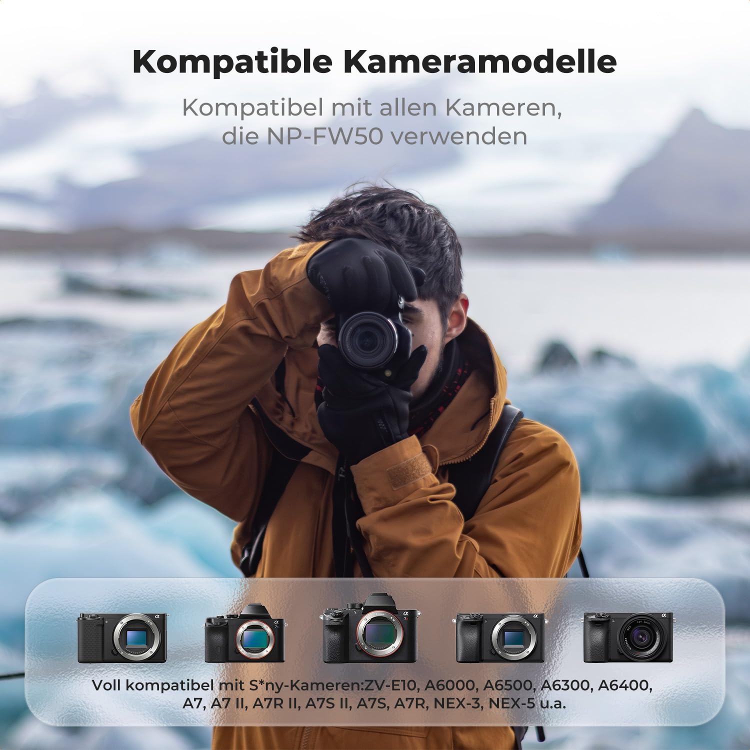 K&F CONCEPT NP-FW50 1100mAh Akku (3er-Pack) und DREI-Slot LCD Ladegerät Kit für Sony ZV-E10, Alpha A6000, A6300, A6400, A6500, A5000, A5100, a7, a7II, a7R, a7RII, a7S, a7SII