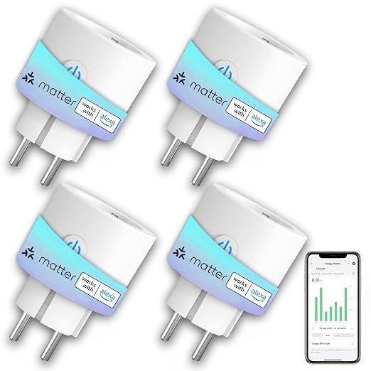ANTELA Matter Presa Smart Wifi, Presa Intelligente 16 A, Misurazione del Consumo Energetico, Compatibile con Alexa/Google Home/Smarthings, Telecomando App, 2,4 GHz, 4Pz