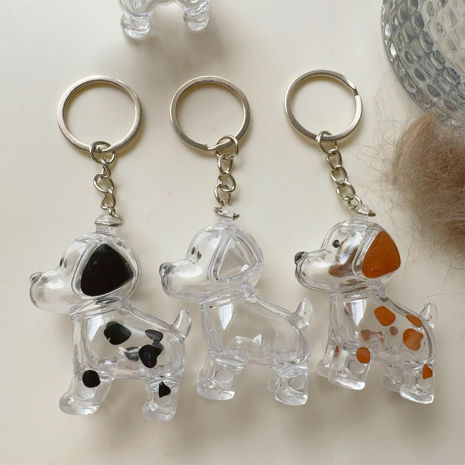 1/4PCS Transparent Dog Hair Keychain DIY Handmade Acrylic Keyring Puppy Pendants Jewelry Gift Key Chains,4.5 * 4.9 * 2.5 Cm