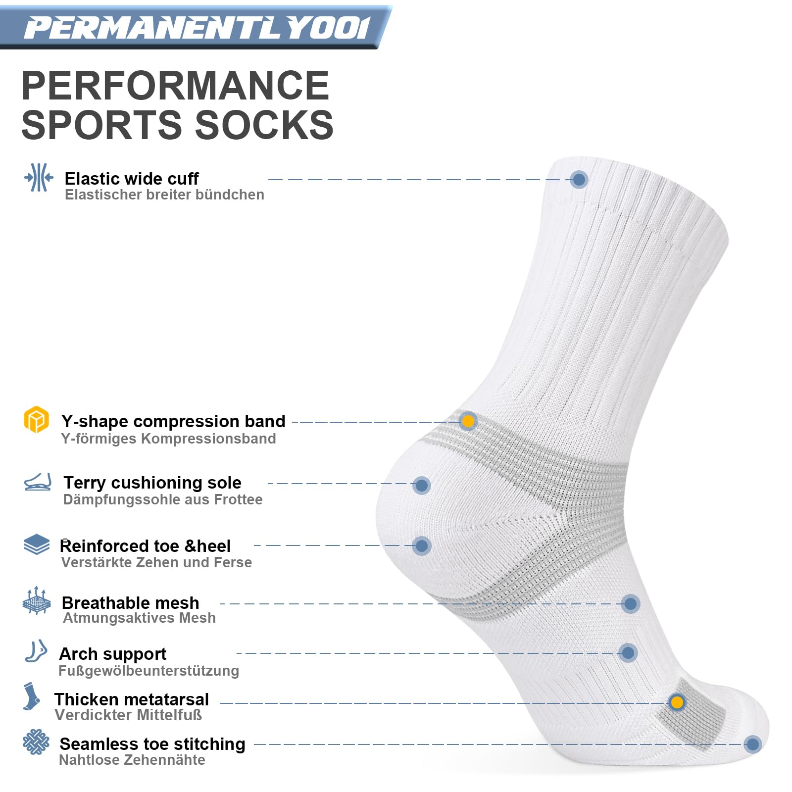 6-Paia Imbottiti Calzini Sportivi Uomo Donna, Calzini da Tennis Anti-vesciche Traspiranti in Cotone, Calzini Allenamento Prestazionali Pallavolo Pickleball Padel Badminton Corsa Basket Trekking