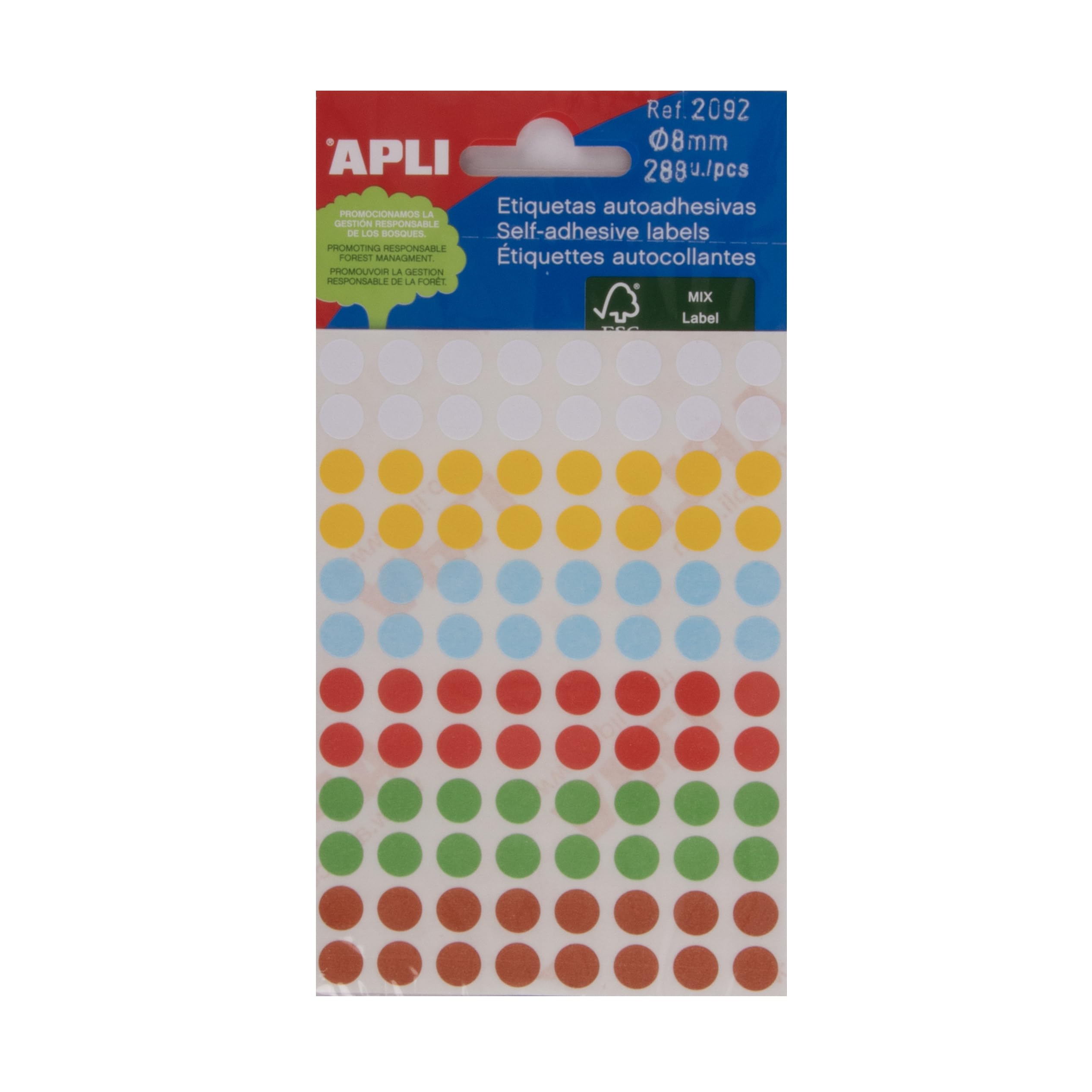 Apli 8mm Diameter Mini Label - Assorted Colour (Pack of 288)