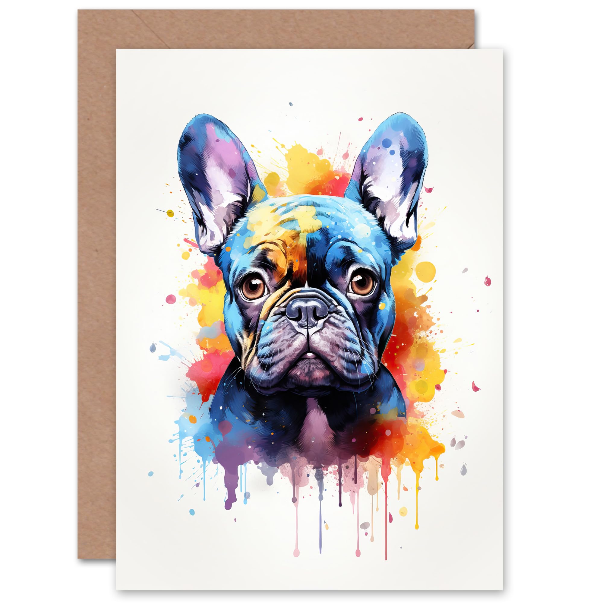Artery8 French Bulldog Lovers Gift Watercolour Pet Portrait Painting Artwork Sealed Greeting Card Plus Envelope Blank inside