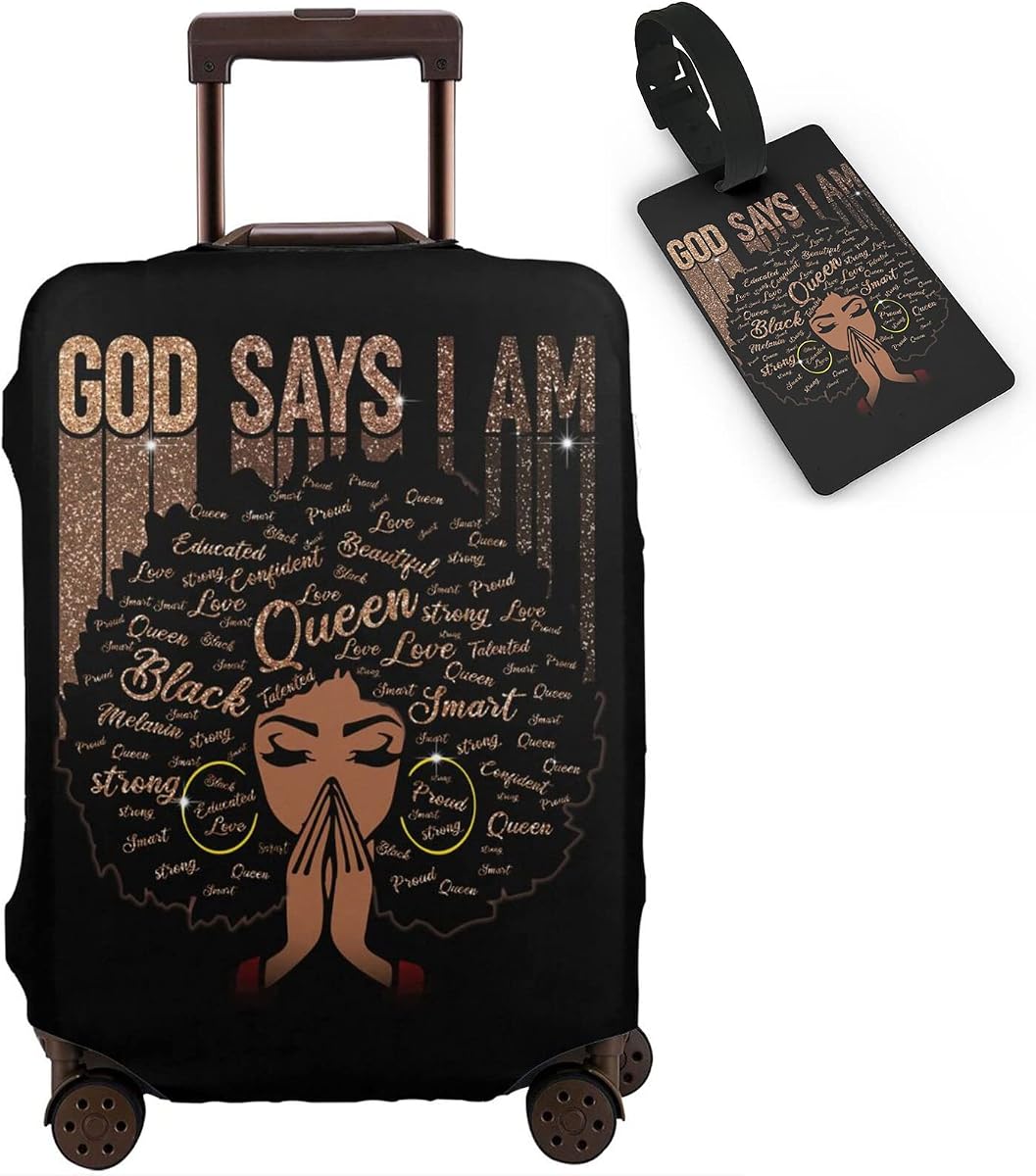 Protector de maleta de viaje para mujer afroamericana, protector elástico, lavable, con cremallera oculta, adecuado para equipaje de 18 a 32 pulgadas (S (para equipaje de 18 a 21 pulgadas))