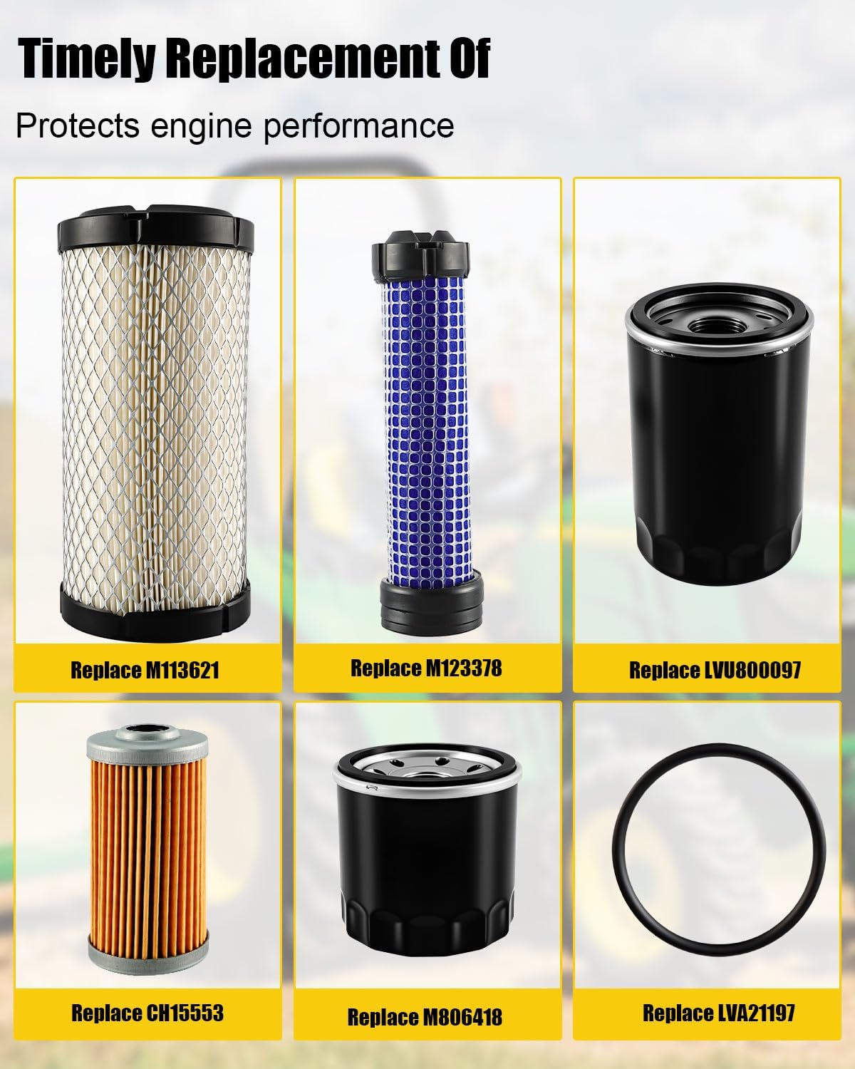 Maintenance Filter Kit Fit for John Deere 4100 4110 Compact Utility Tractor Replace LVA21197 CH15553 LVU800097 M113621 M123378 M806418