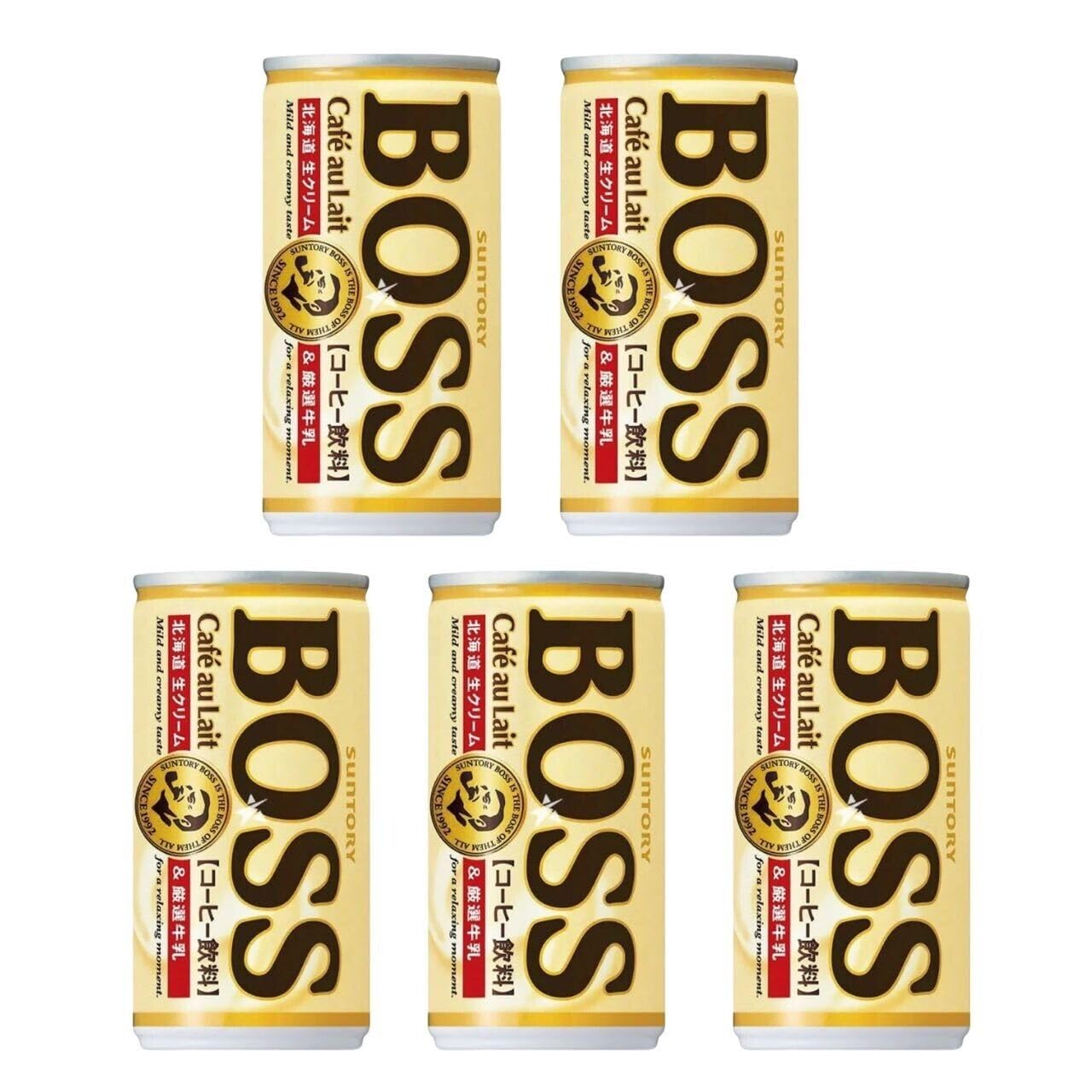 Suntory Japanese BOSS Cafe au Lait Deep Roast Coffee Canned Drinks 185g (5 Cans)