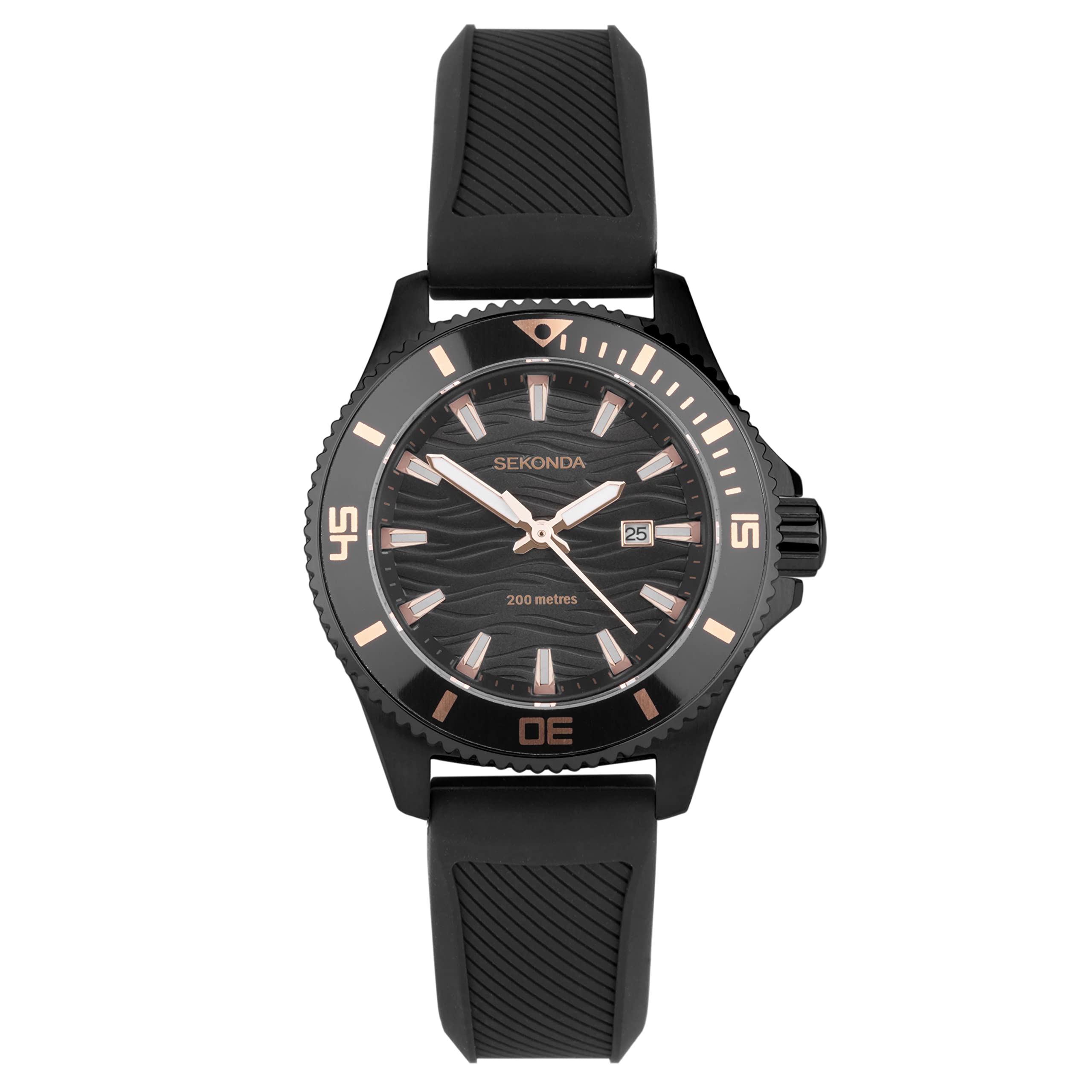 Sekonda Watch 40574 Ladies Dive Pacific Wave 200M Black Rubber Strap RRP £79.99