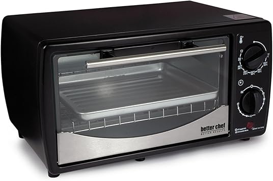 Better Chef Basic Toaster Oven | 4-Slice | 60-Minute Timer | Slide Out Rack | Bake Tray | Broil Black