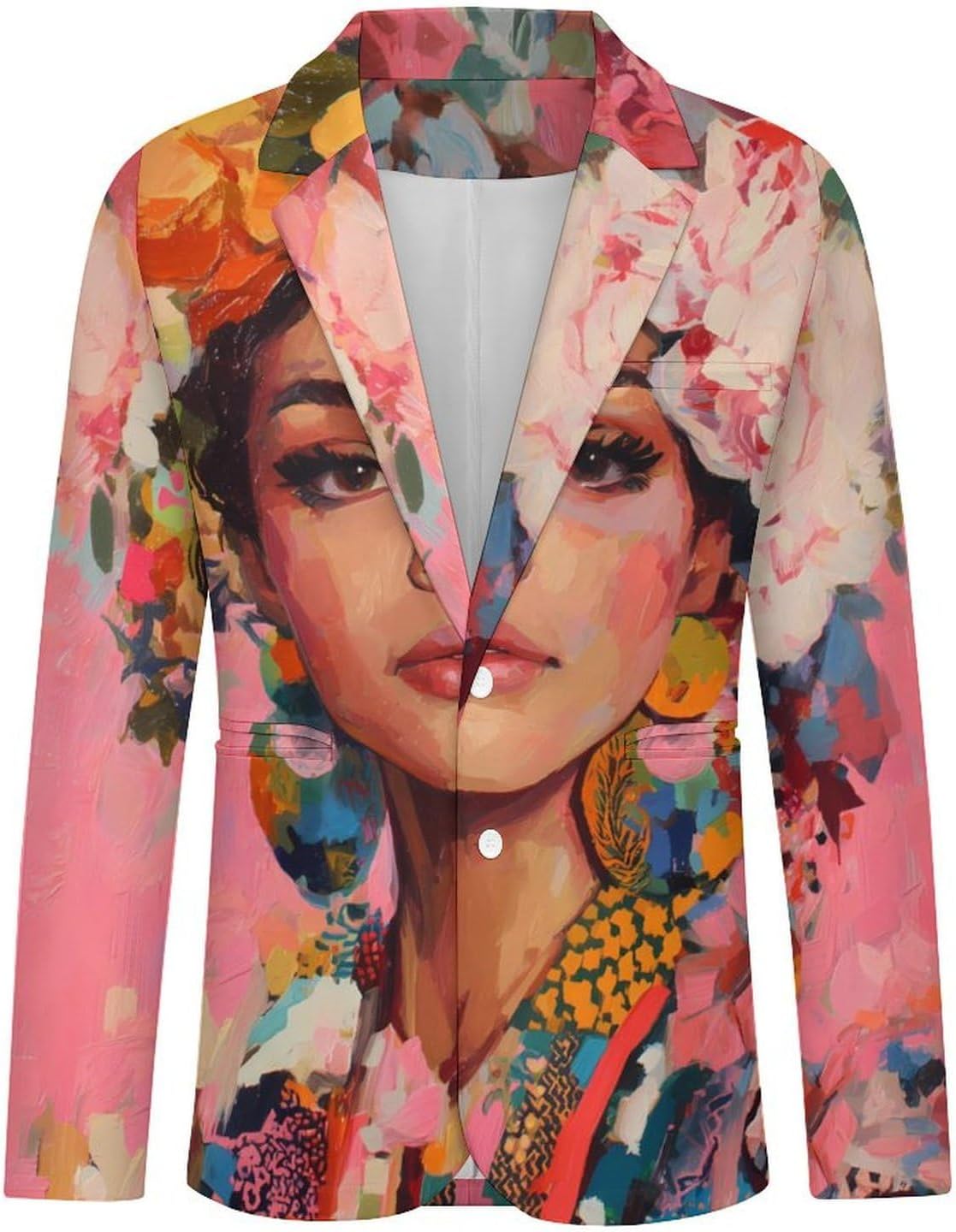 Woman with Flowers Painting Printed Men's Blazer Slim Fit One Button Suit Jackets Tuxedos for Business Wedding