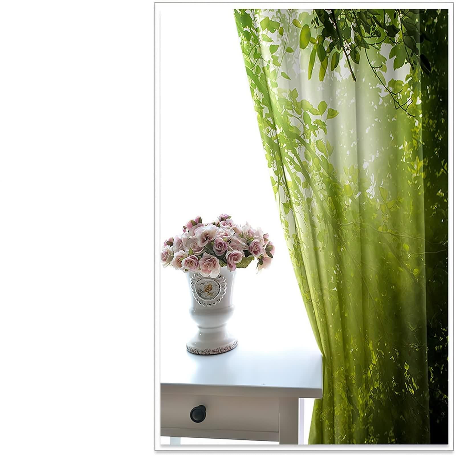 Rideau Stof Polyester, Rideau Anniversaire Vert Branches et Soleil Décoration Chambre Salon 102L x 214H CM Lot de 2
